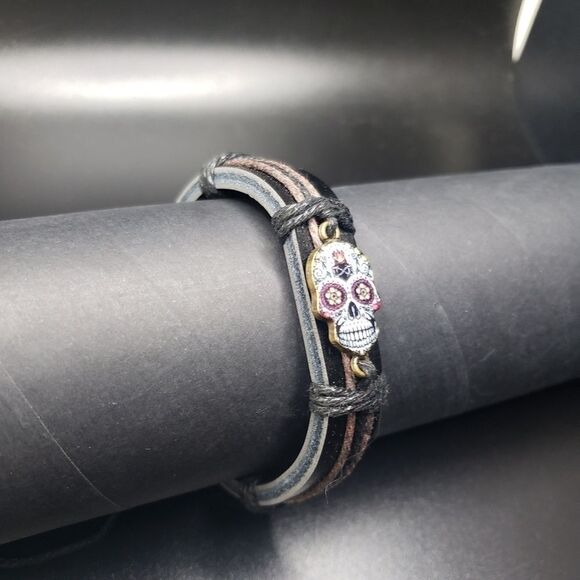 𝅺dia De Los Muertos sugar skull adjustable bracelet - Picture 2 of 3